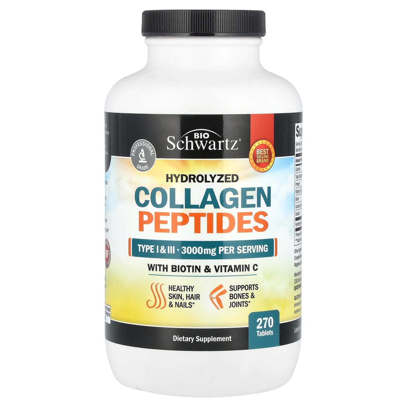 2 X BioSchwartz, Hydrolyzed Collagen Peptides with Biotin and Vitamin C, 270 Ta