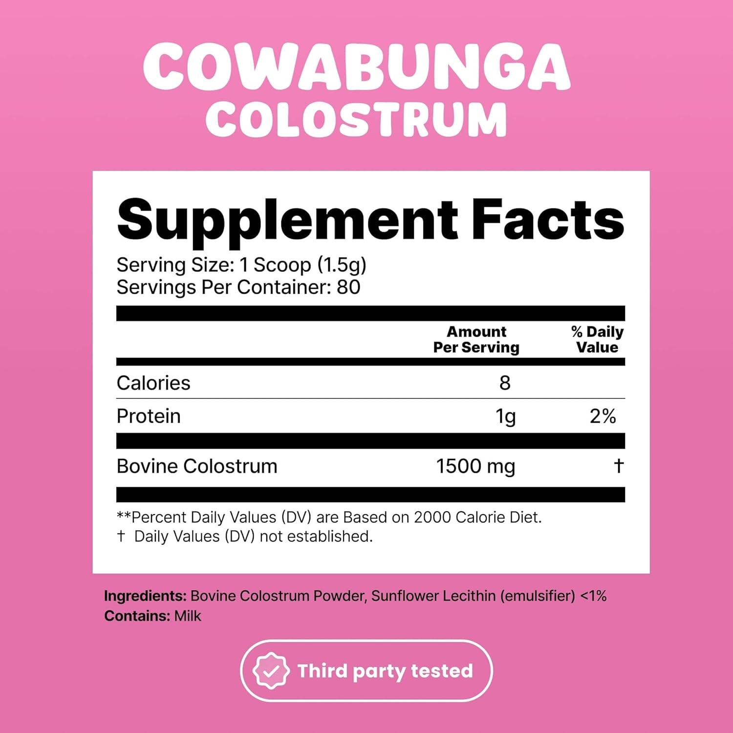 Cowabunga Colostrum – Premium, Pure & Unaltered 80 Servings (Pack of 1)