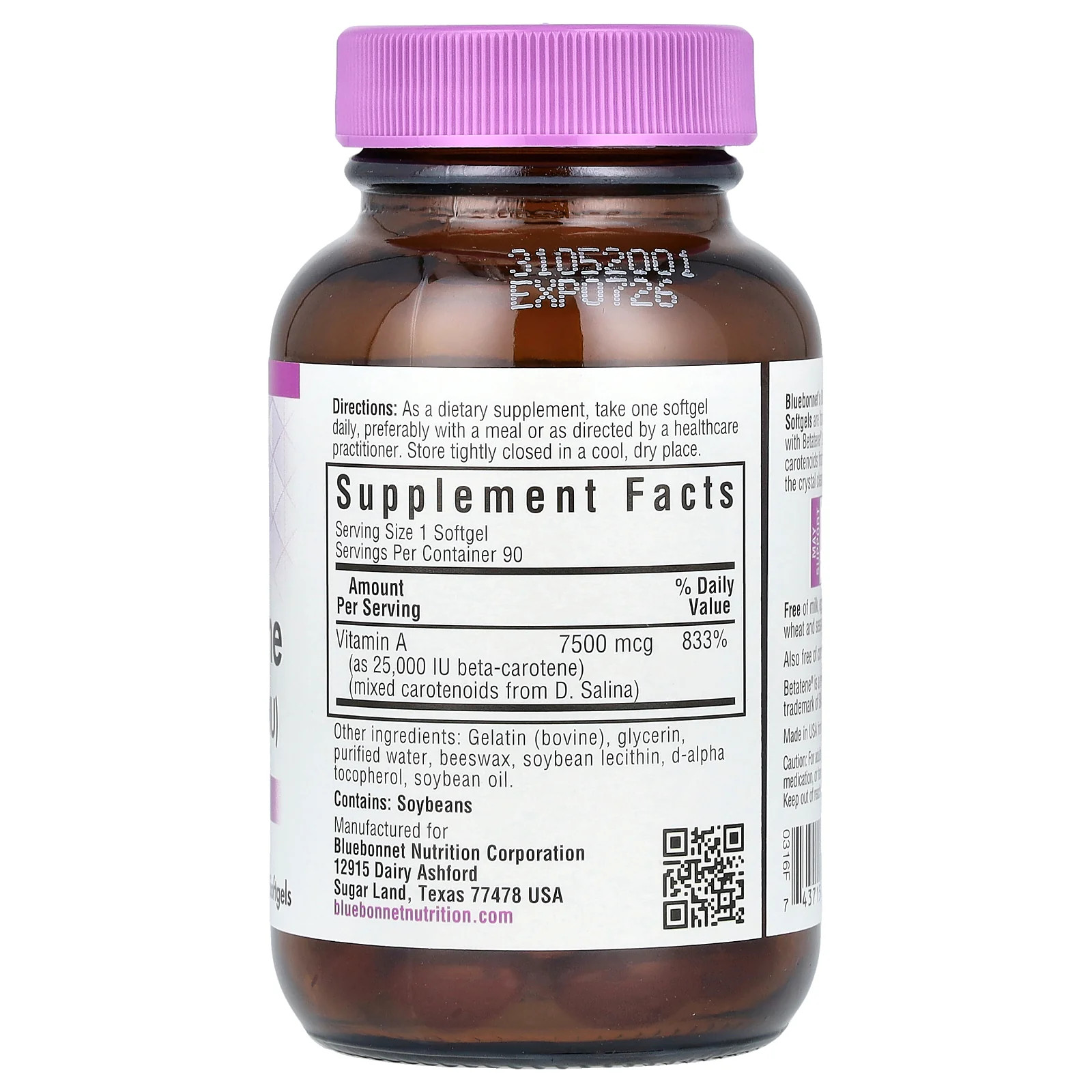 2 X Bluebonnet Nutrition, D. Salina, Beta-Carotene, 7,500 mcg (25,000 IU), 90 S