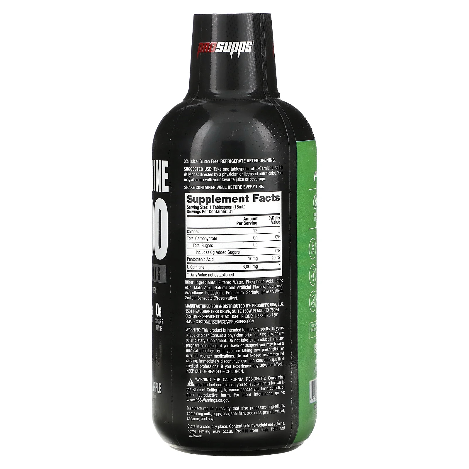 2 X ProSupps, L-Carnitine 3000 Liquid Shots, Green Apple, 16 fl oz (473 ml)