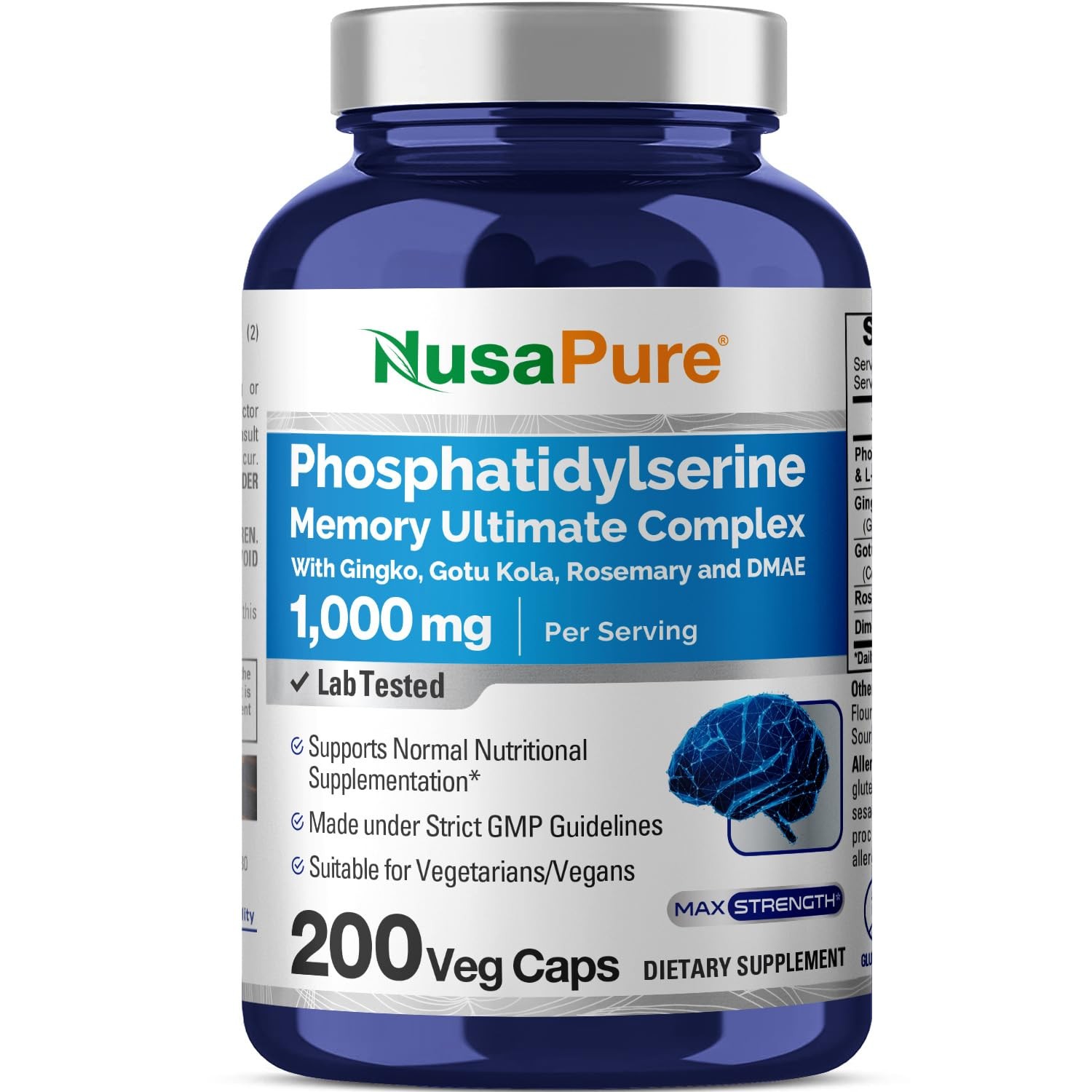 Phosphatidylserine Memory Complex 1000mg 200 Veg Caps Vegan Non-GMO