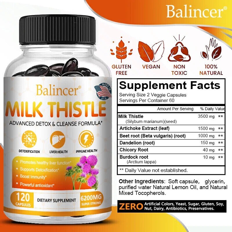Milk Thistle 3500mg Maximum Strength, 30/60/120 Vegetarian Capsules