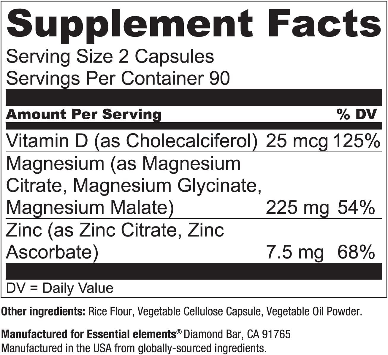 Essential Elements Magnesium Plus Zinc with Vitamin D3 180 Count (Pack of 1)