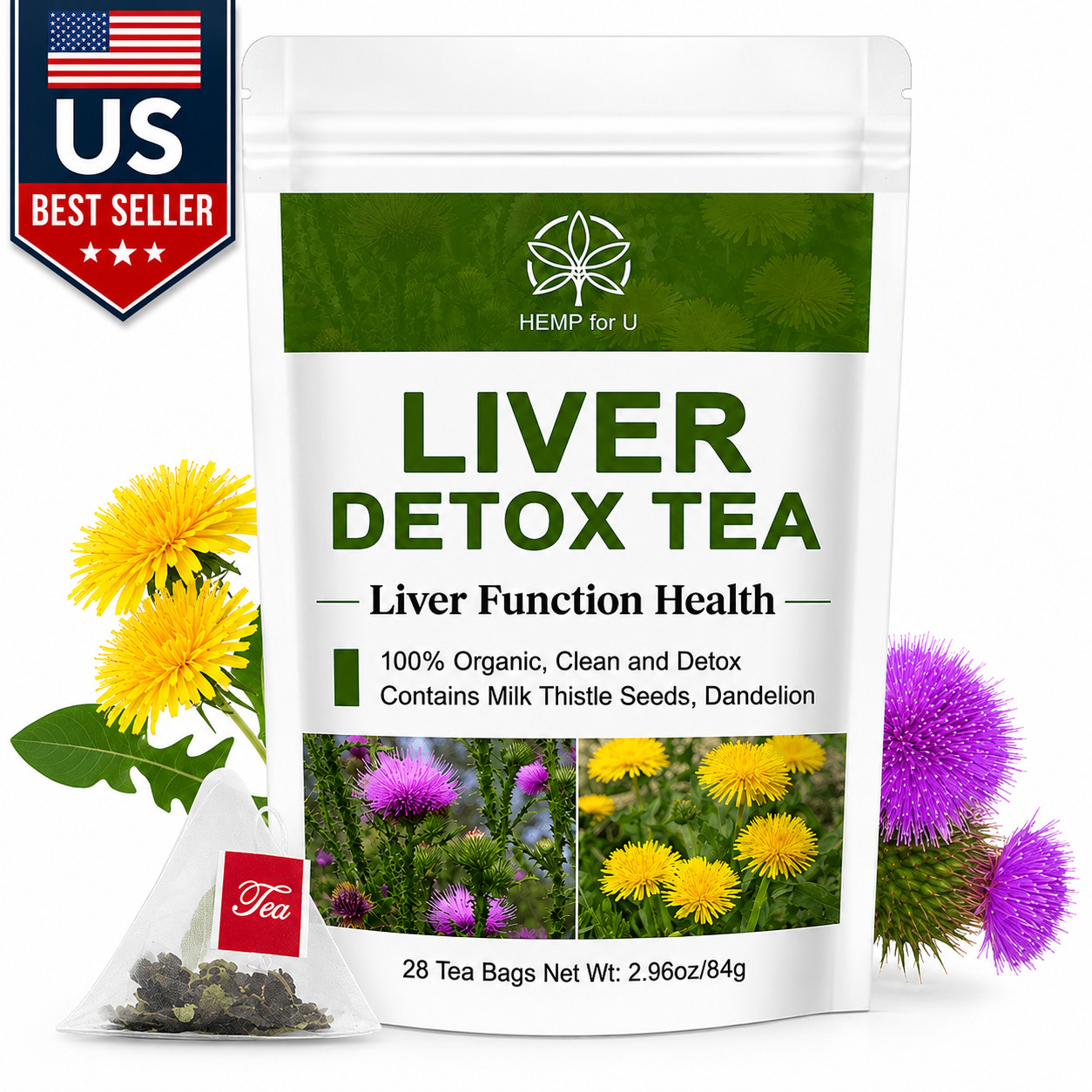 Milk Thistle Liver Detox Tea 28/42 Day Caffeine Free Herbal Cleanse Support