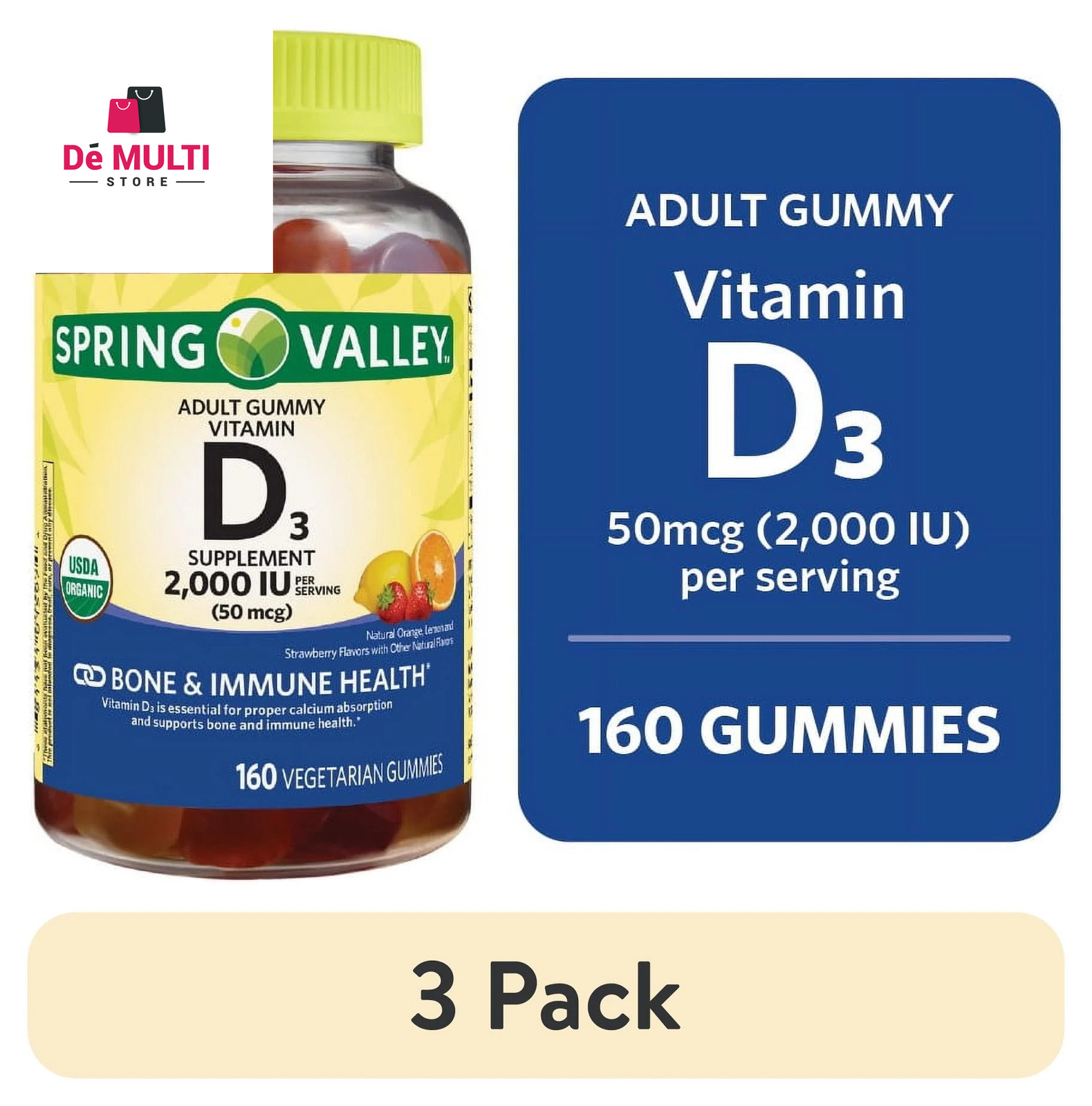 Spring Valley USDA Organic Vitamin D3 Vegetarian Gummies, 50 mcg, 160 Count