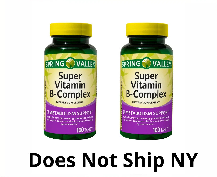 Spring Valley Super Vitamin B-Complex Tablets, 100 Ct Each (2 Pack)