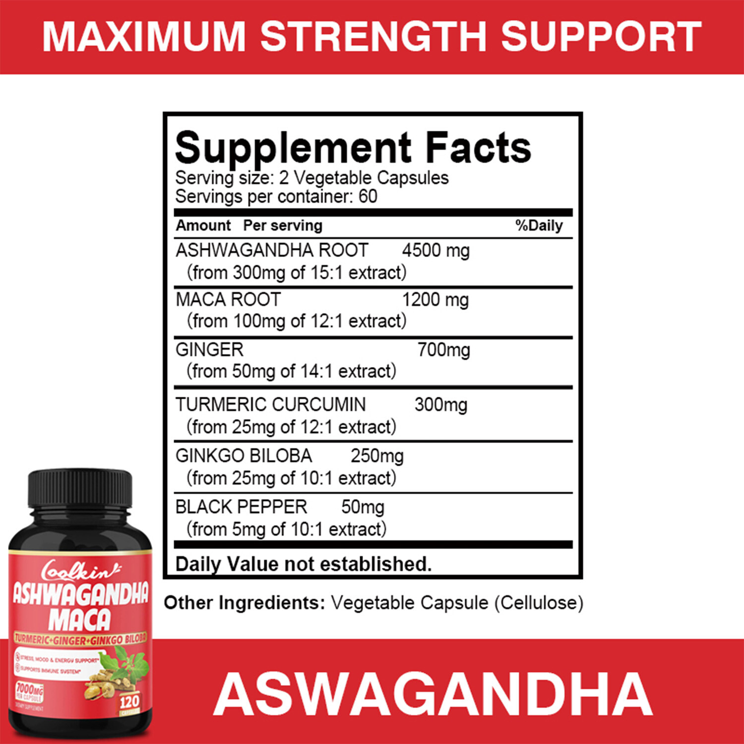 Ashwagandha & Maca 7000mg – Men’s Health,Testosterone Booster,Energy & Endurance