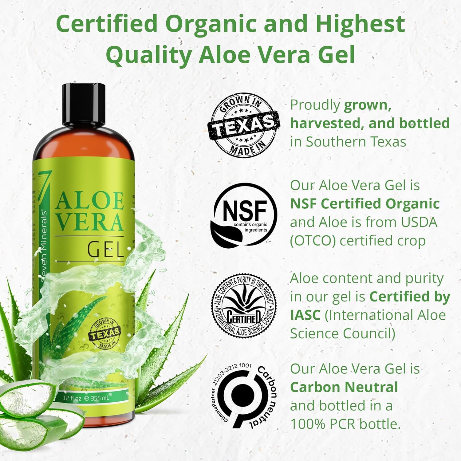 Organic Aloe Vera Gel from Freshly Cut 100% Pure Aloe – Big 12Oz – Highestqualit