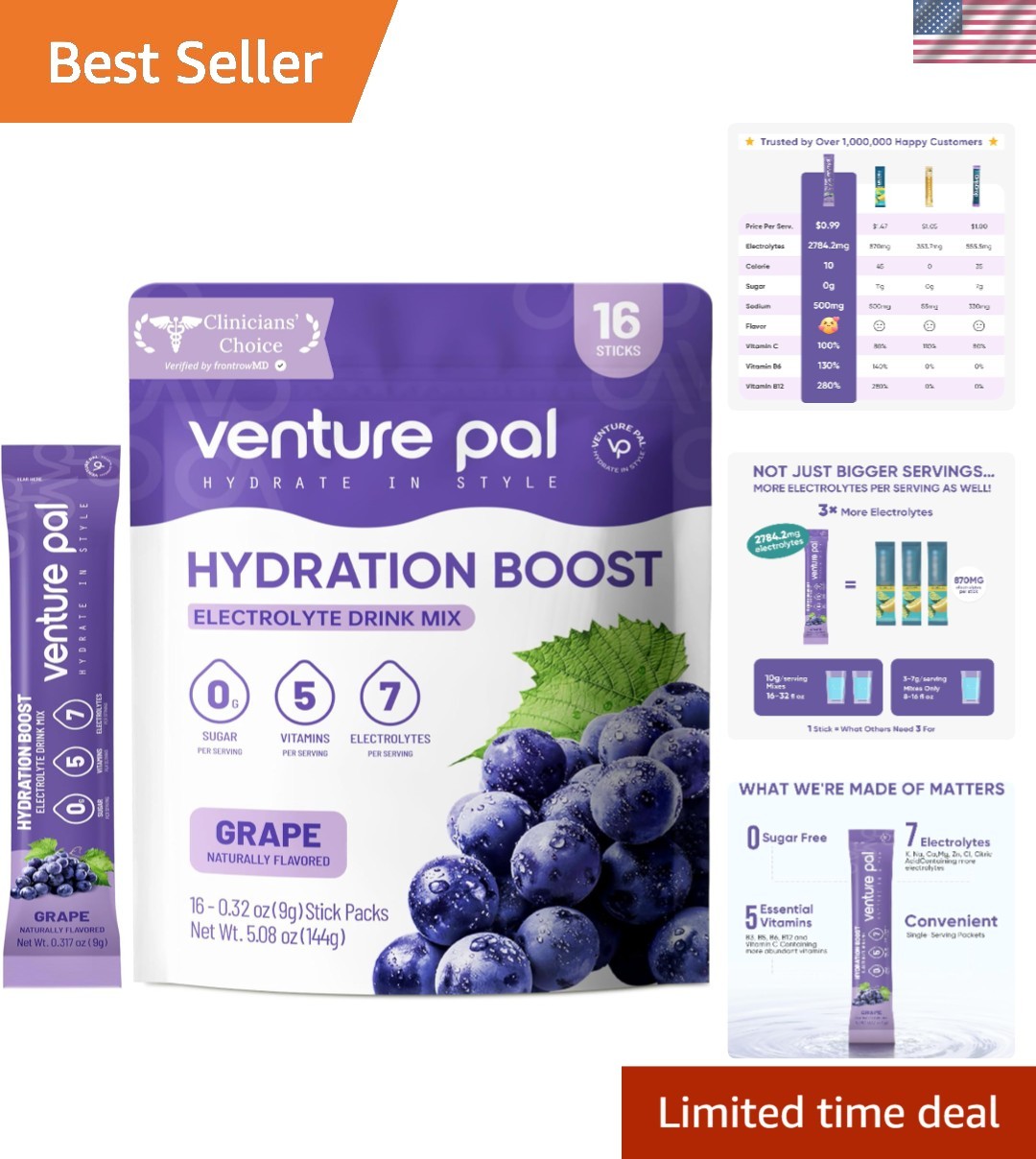 Sugar Free Electrolyte Powder Packets – Liquid Daily IV Drink Mix for Rapid H…