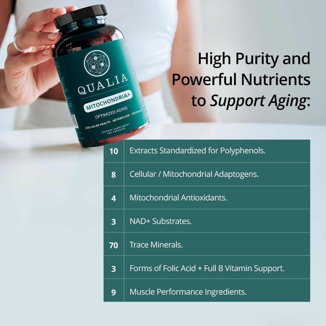 Qualia Mitochondria+, NAD+ Cellular Energy Supplement, 160 Caps, 1 Month Supply