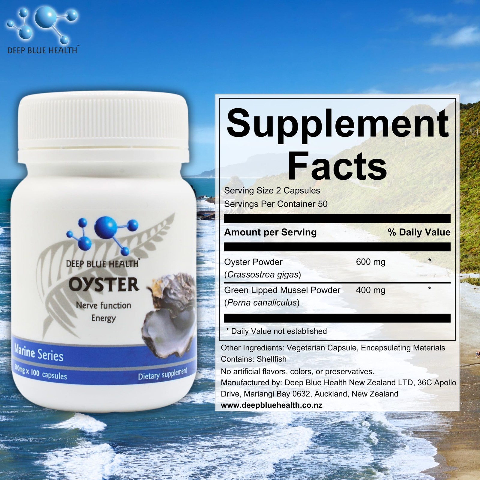 New Zealand Oyster Extract Powder 500mg x 100 Capsules Zinc Supplement Pill…