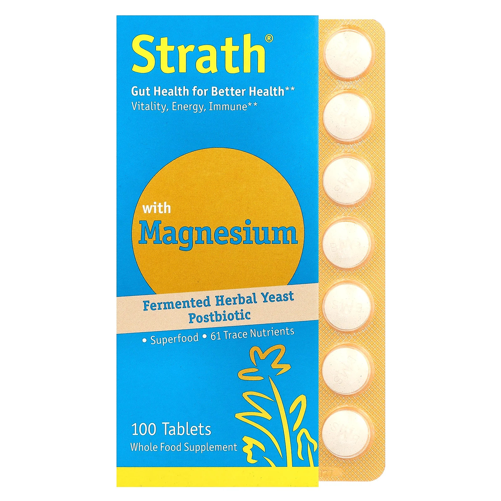 2 X Bio-Strath, Fermented Herbal Yeast Postbiotic, With Magnesium , 100 Tablets