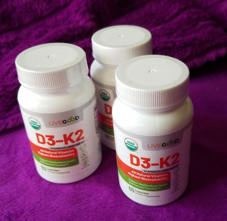 LiveGood organic vitamin D3 K2 2000 IU bioavailable 180 capsules 90 day supply