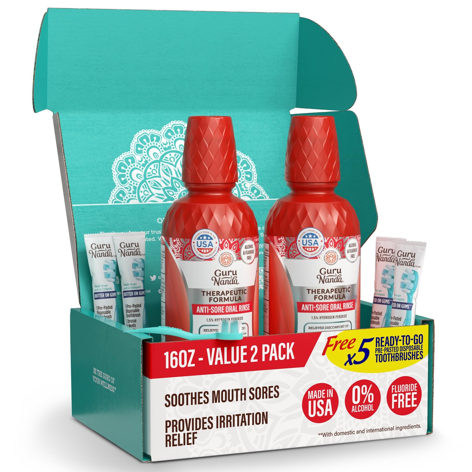 GuruNanda Mouth Sore & Canker Rinse – 32 Fl Oz (Pack of 1), Clear