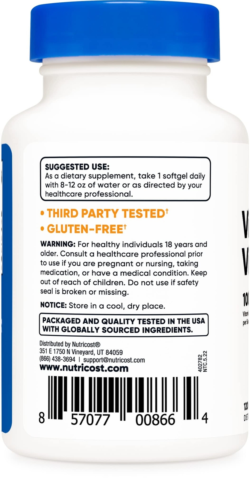 Nutricost Vitamin K2 (MK7) (100mcg) + Vitamin D3 (5000 IU) 120 Softgels – Glu…