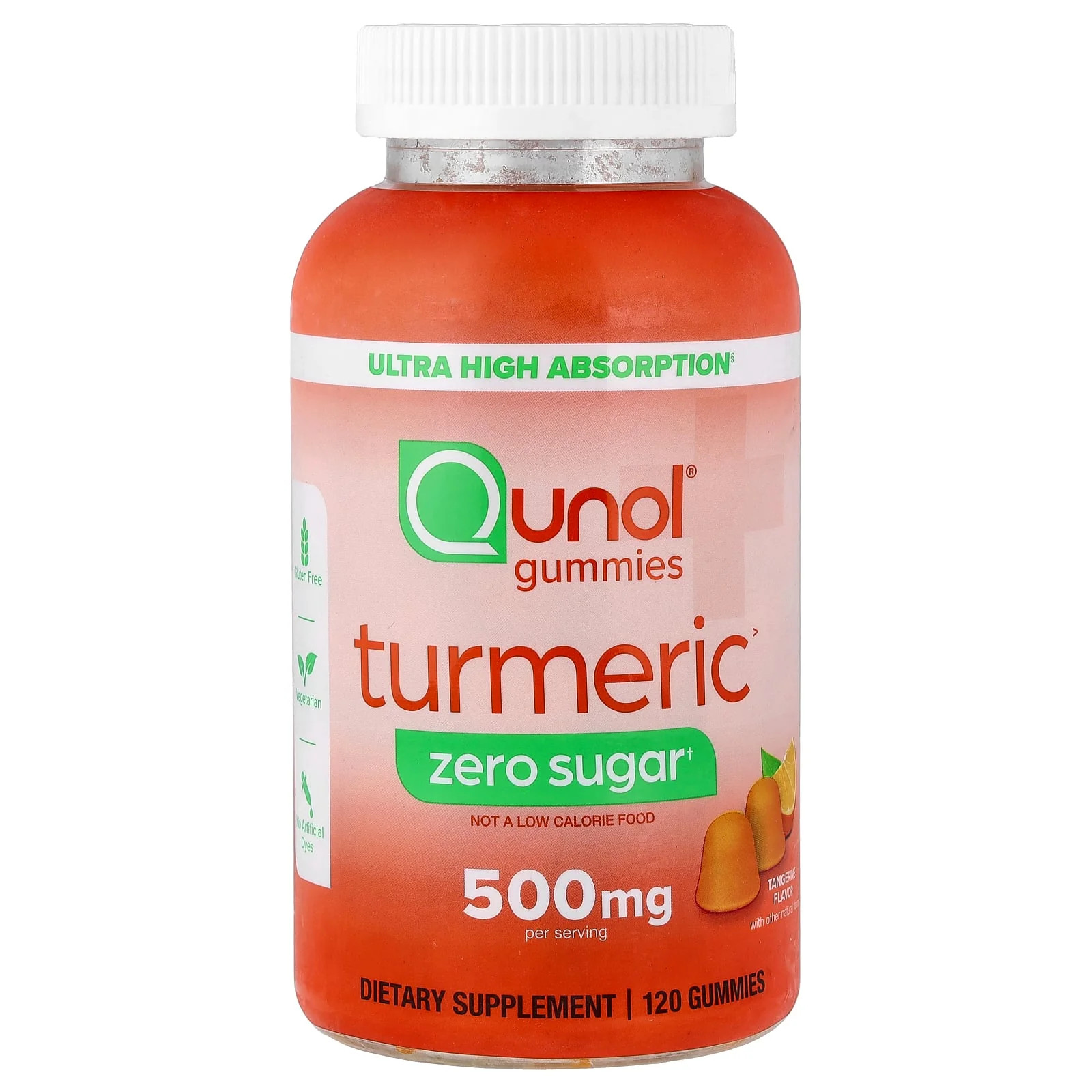 2 X Qunol, Turmeric Gummies, Tangerine, Zero Sugar, 120 Gummies (250 mg per Gum
