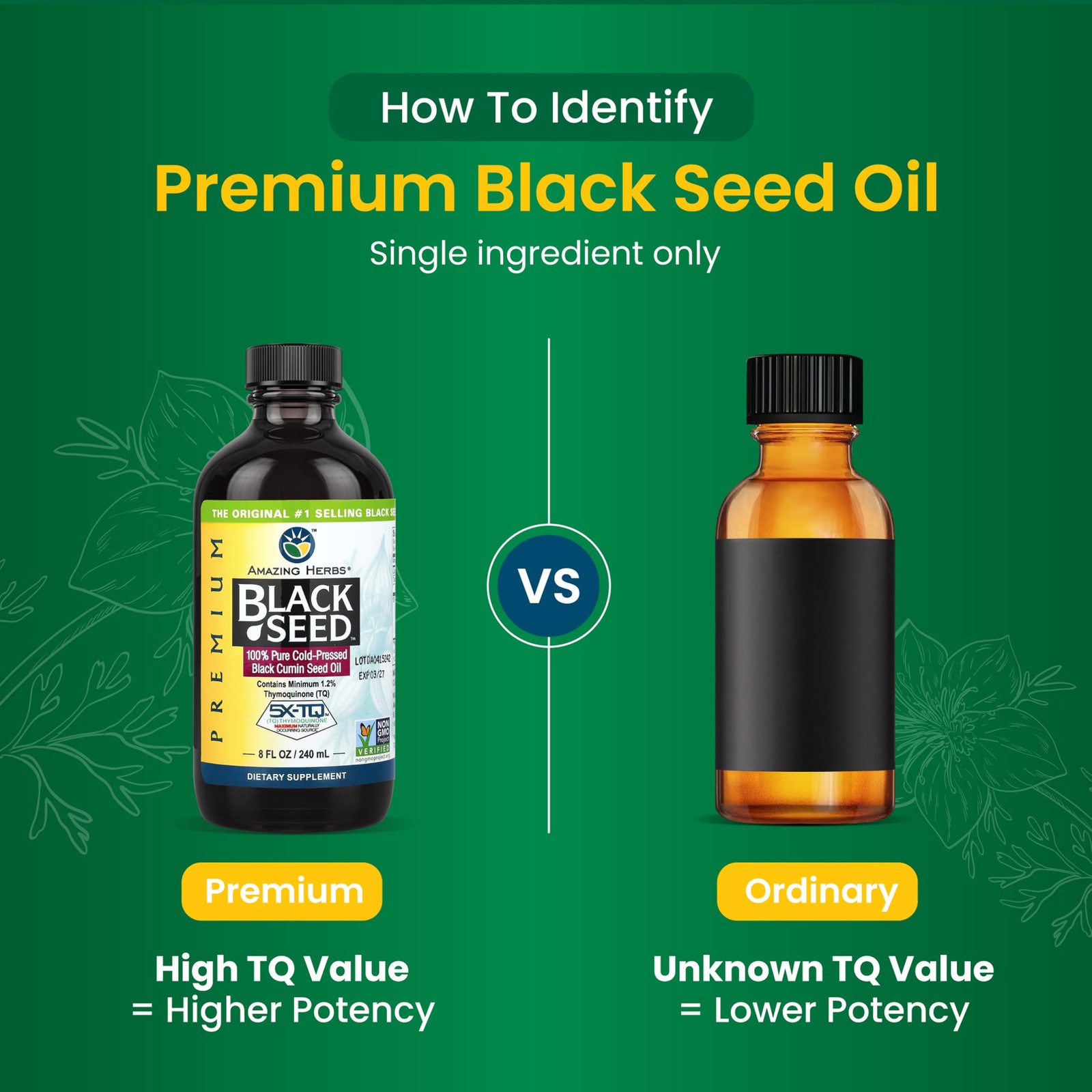 Amazing Herbs Premium Black Seed Oil – Gluten Non Gmo Cold Pressed Nigella