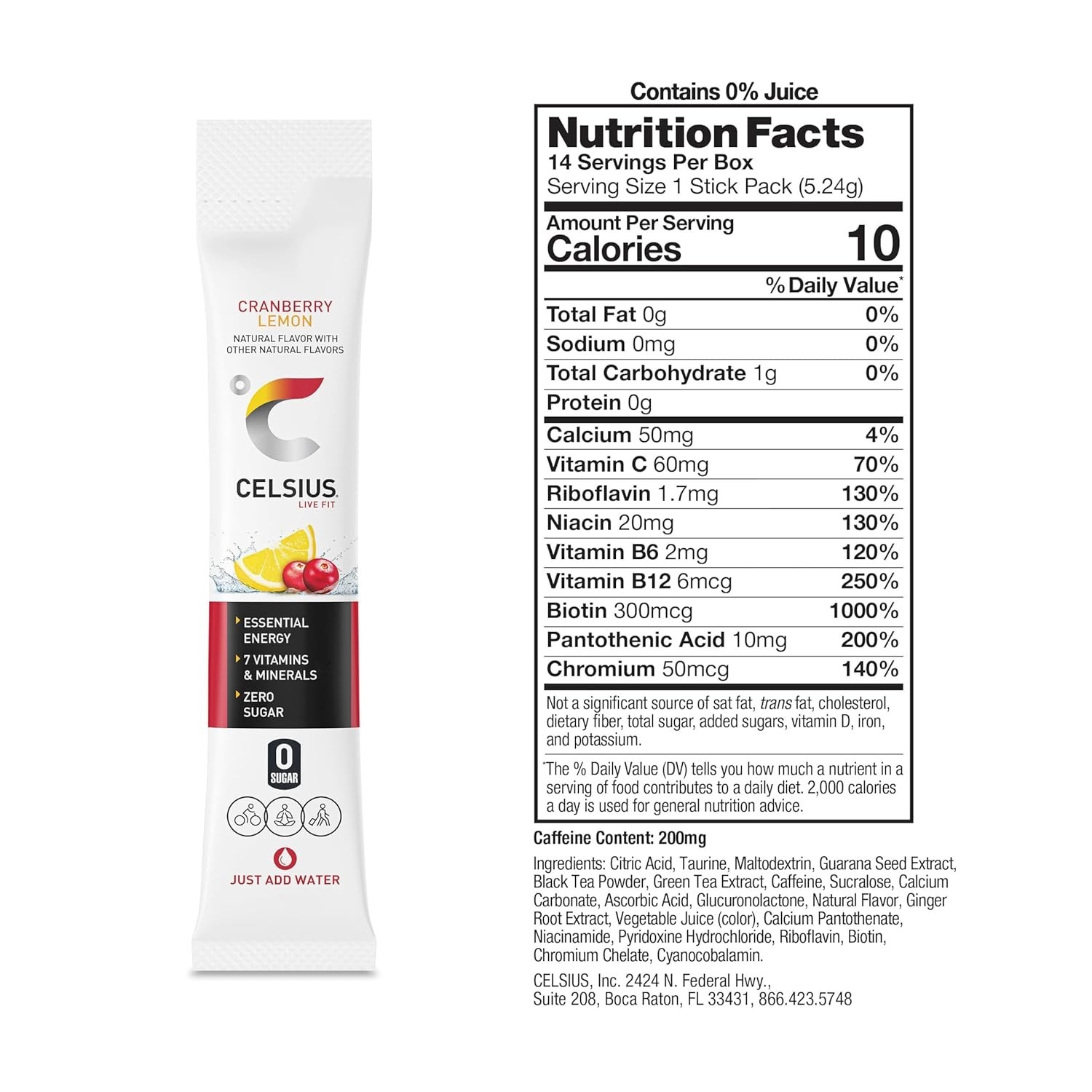 Essential Energy: Sugar-Free Cranberry Lemon Drink Mix, 14 Convenient Sticks