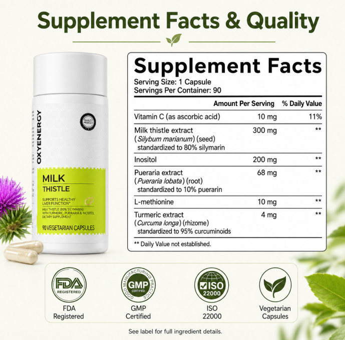 Milk Thistle Liver Support Supplement Silymarin Turmeric 90 Vegetarian Capsules