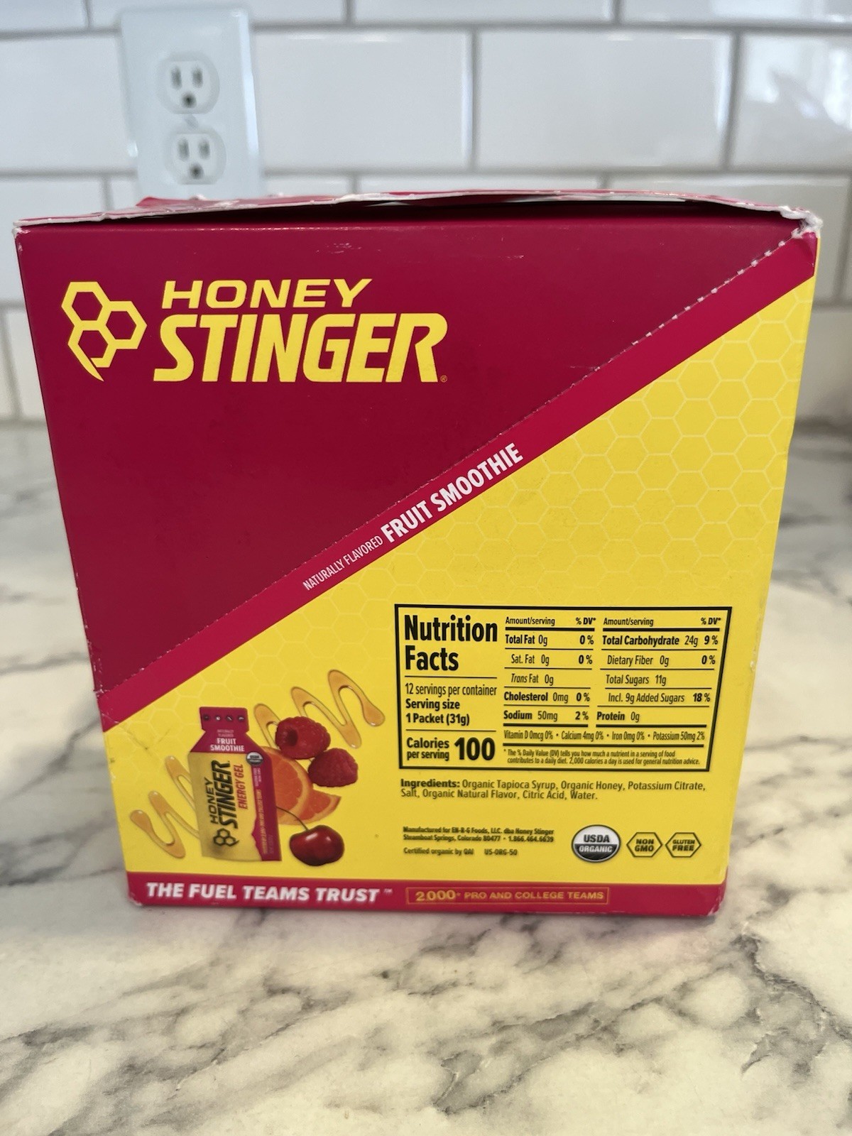 24 Honey Stinger Organic Fruit Smoothie Energy Gel, Gluten Free BB 3/08/2027