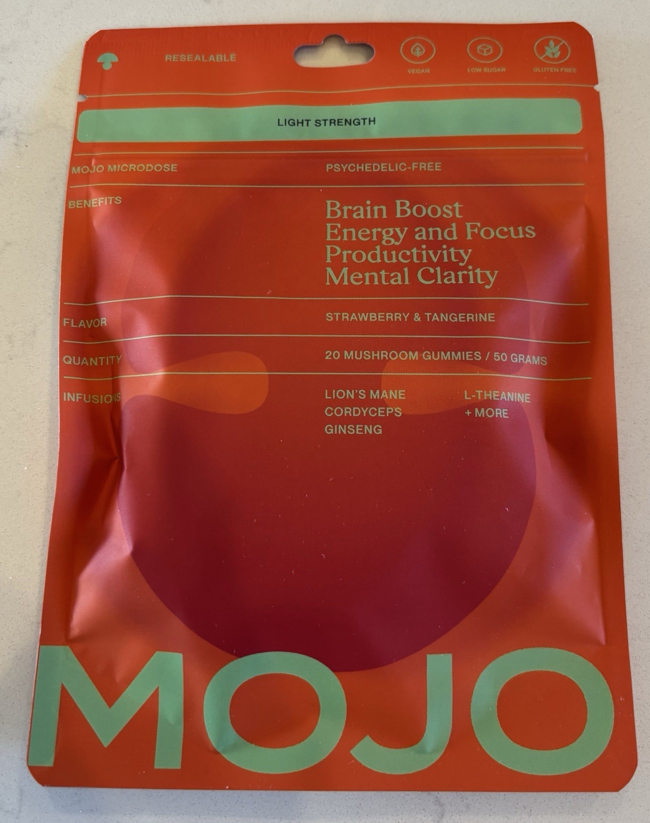 Mojo Brain Boost Focus Gummies Strawberry Tangerine 20 Gummies Exp 3/27 Sealed