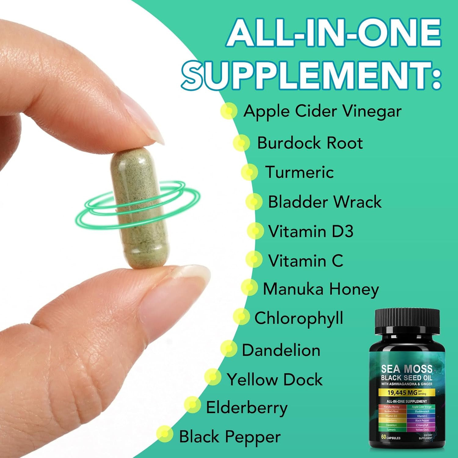 Sea Moss Black Seed Oil Ashwagandha Ginger, Sea Moss Capsule Supplement