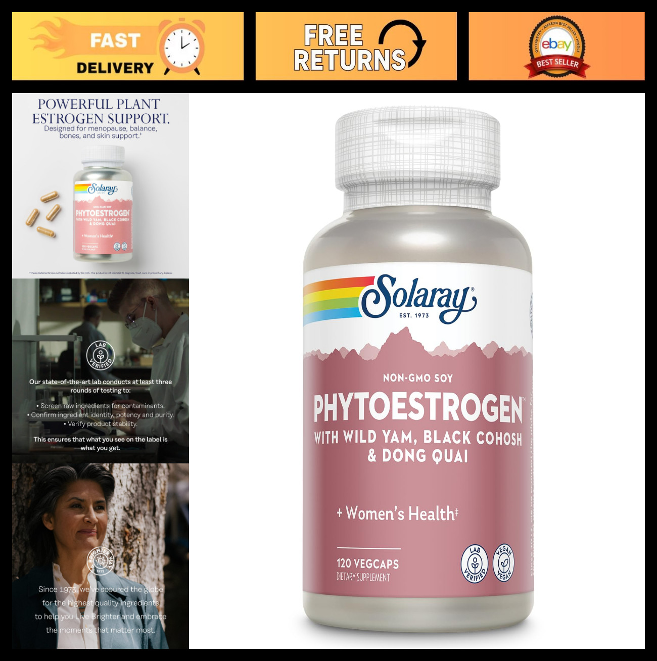 Menopause Support Supplements – Wild Yam, Black Cohosh, Dong Quai, Vegan, 120 Ve