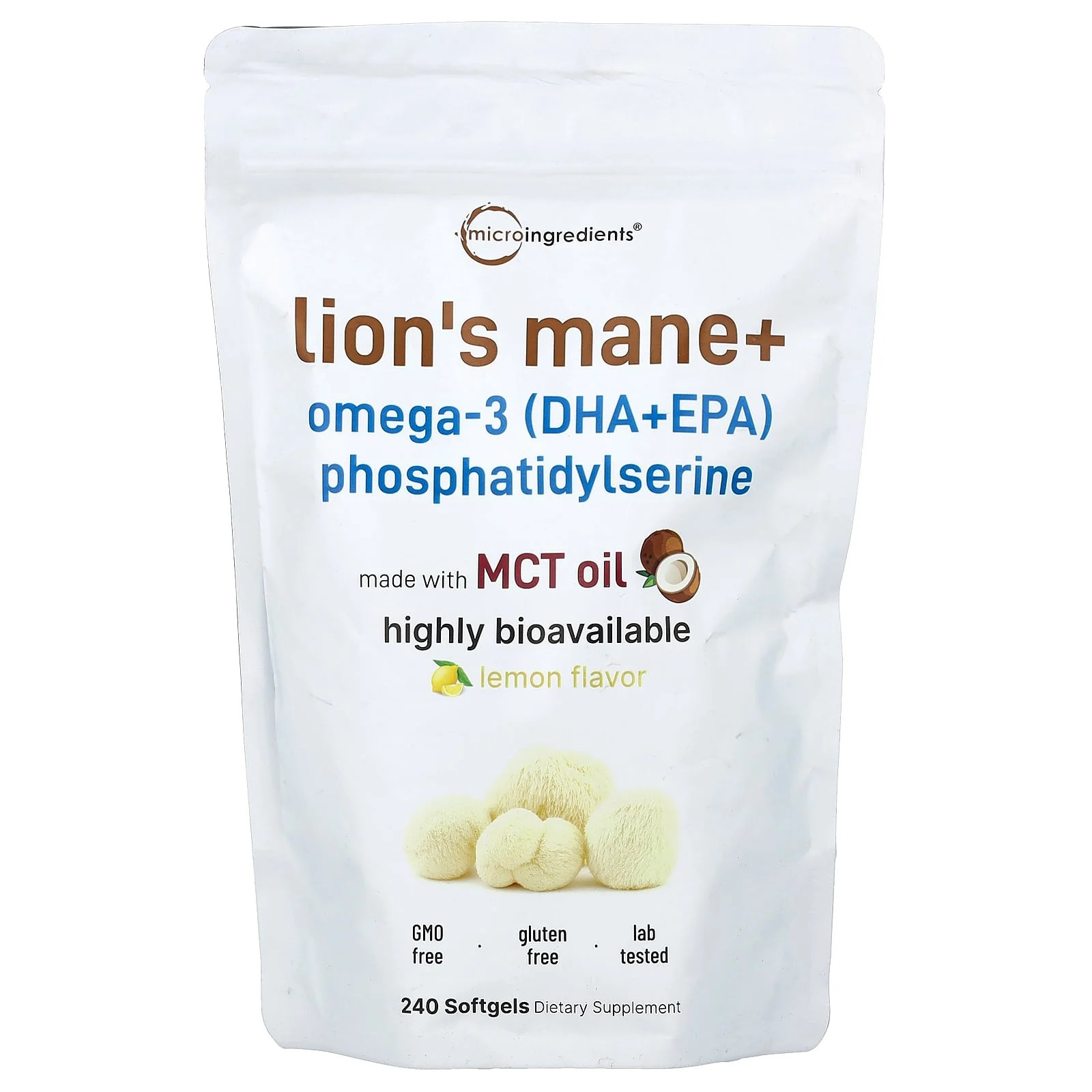 2 X Micro Ingredients, Lion’s Mane + Omega-3 (DHA+EPA) Phosphatidylserine, Lemo