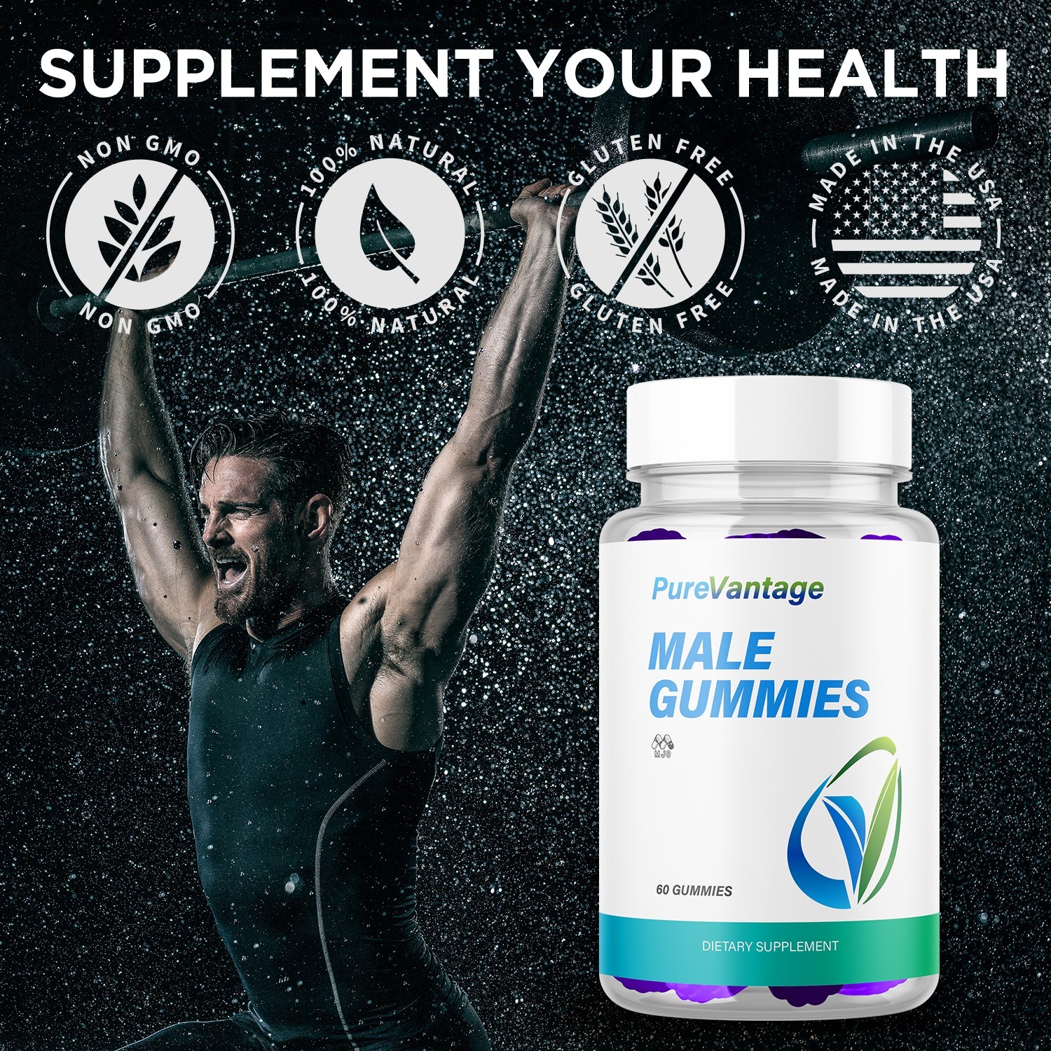 (3 Pack) Pure Vantage Male Gummys Advanced Male Health Support 180 Gummies