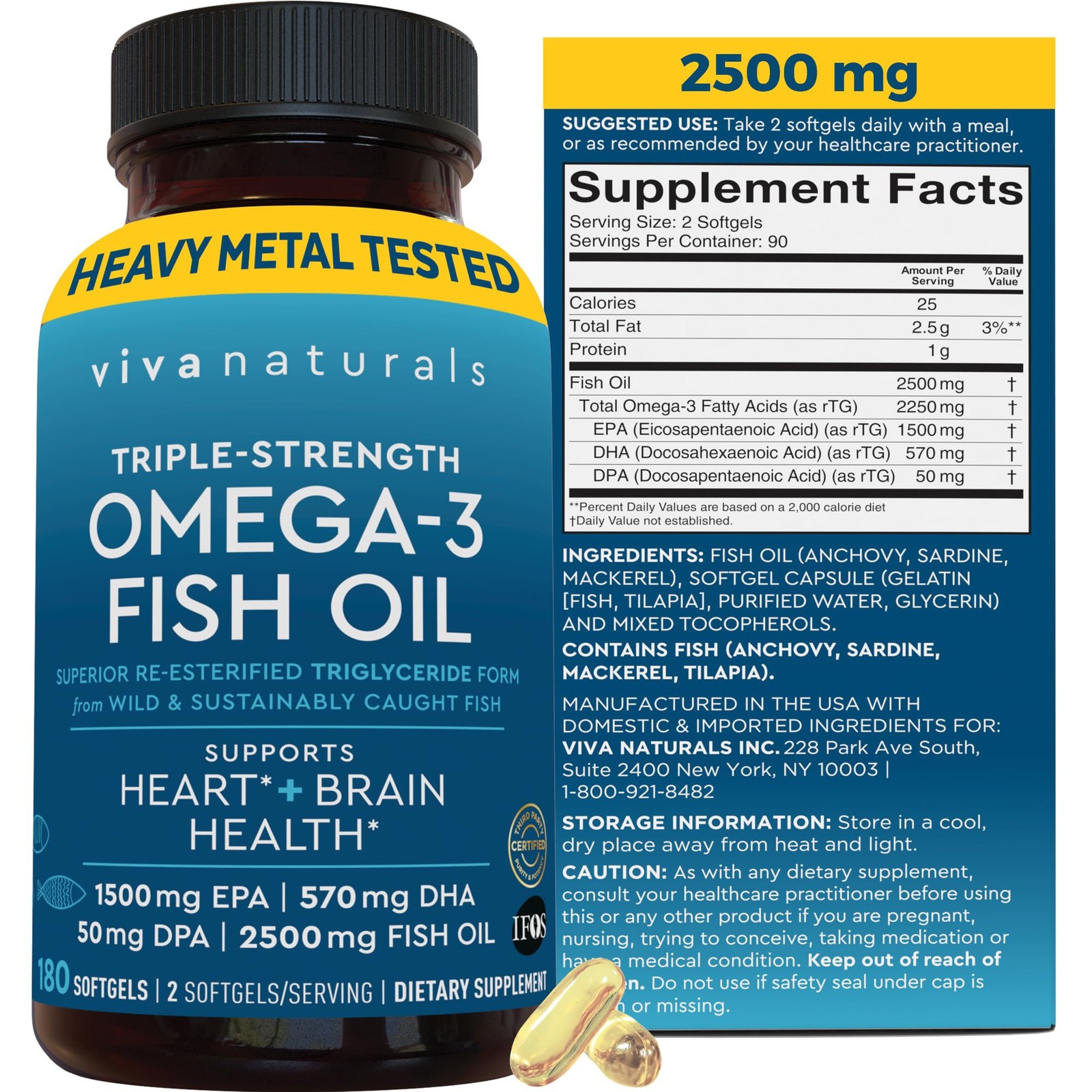 Triple Strength Omega 3 Fish Oil Supplement for 180 Count (Pack of 1), N/a