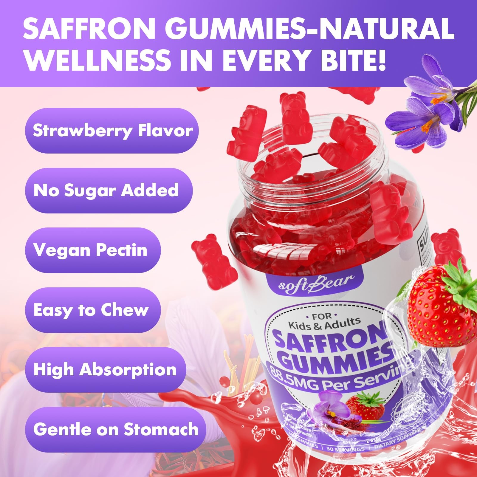softbear Saffron Gummies for Kids & Adults 10-in-1 Organic Saffron Supplement…