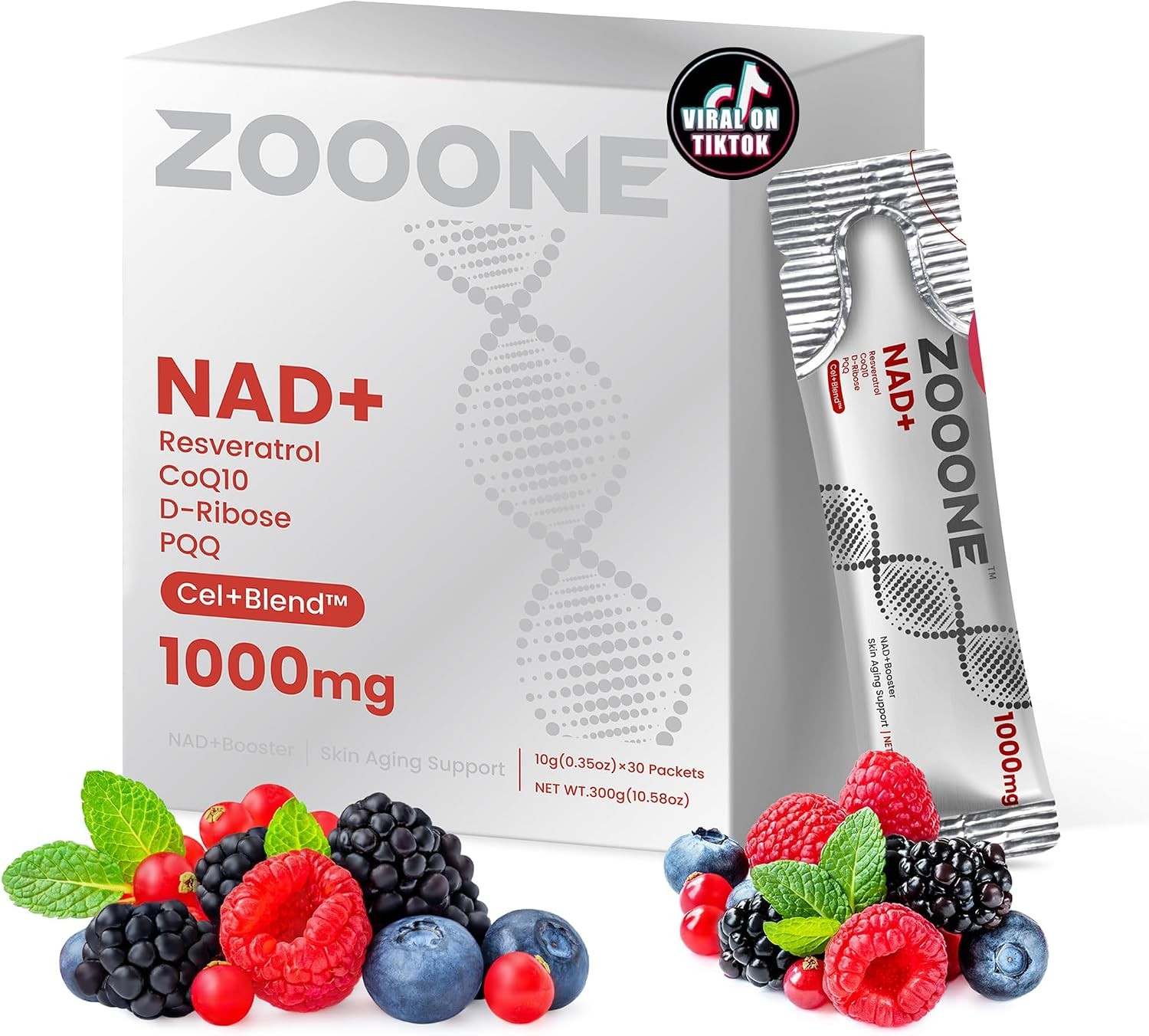 NAD+ 1000mg Powder 30 Sticks Nicotinamide Riboside PQQ Resveratrol Anti Aging