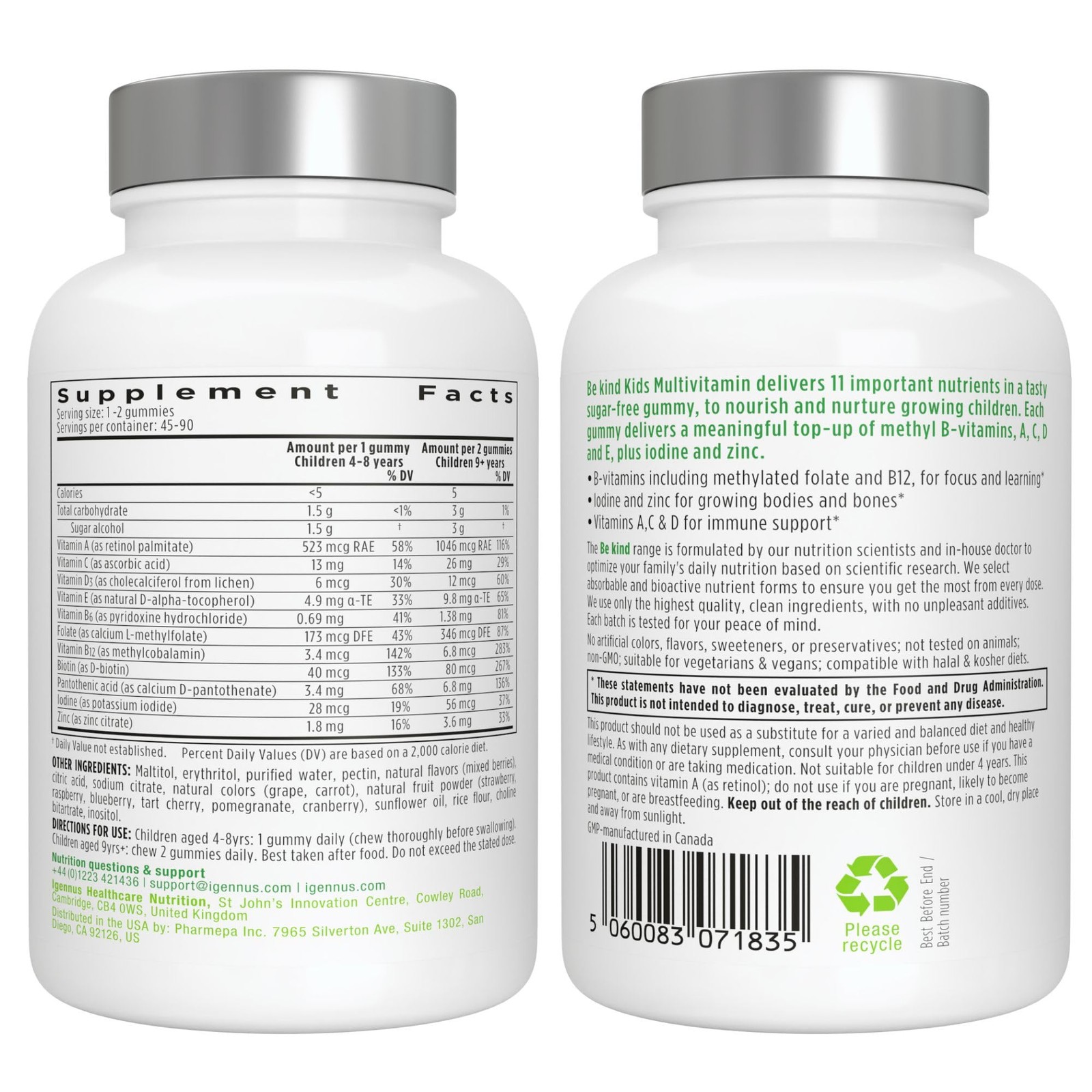 Igennus Methylated Kids Multivitamin Gummies, Age 4+, 90 Gummies