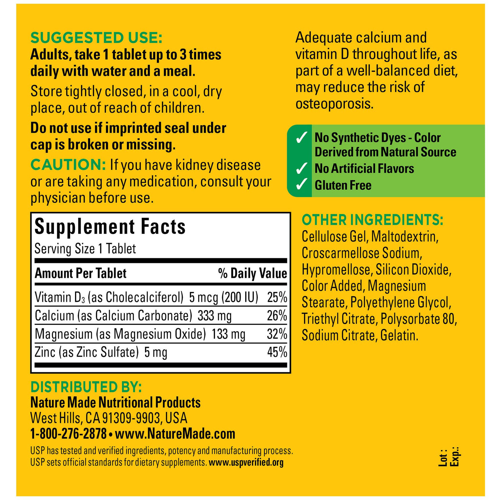 Nature Made Calcium Magnesium Zinc with Vitamin D3 300 Tablets Bone Health