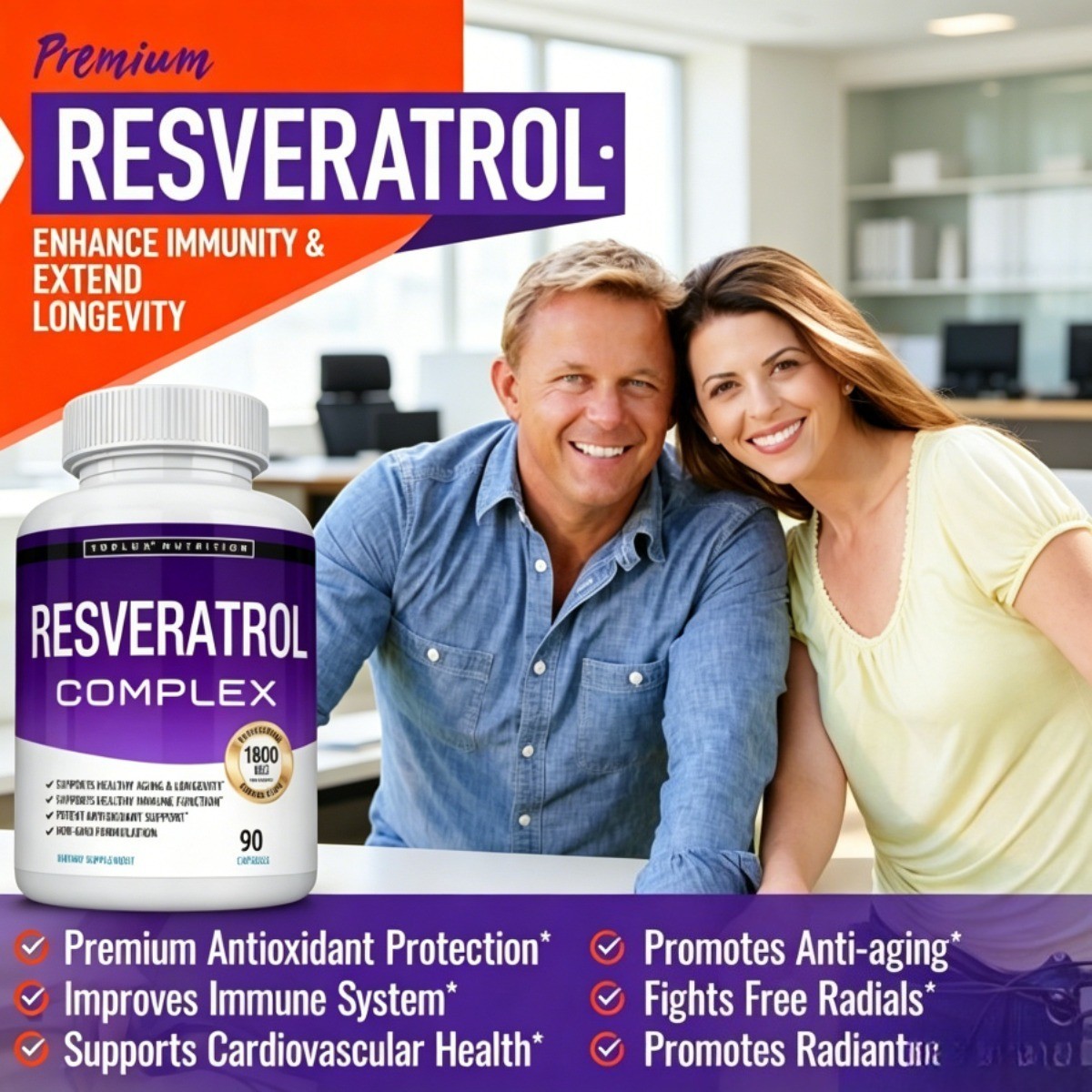 Toplux Resveratrol Complex,1800mg Antioxidant,Cellular Natural Health