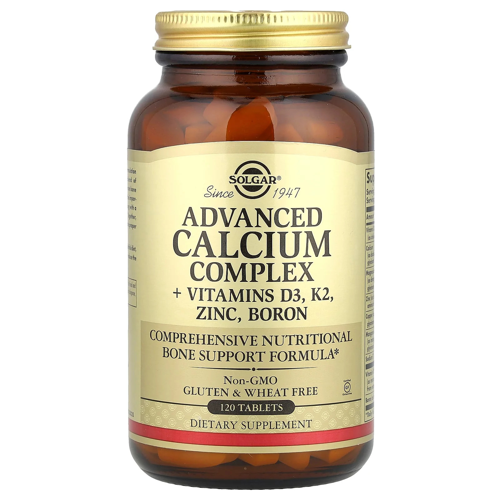 2 X Solgar, Advanced Calcium Complex + Vitamins D3, K2, Zinc, Boron, 120 Tablet