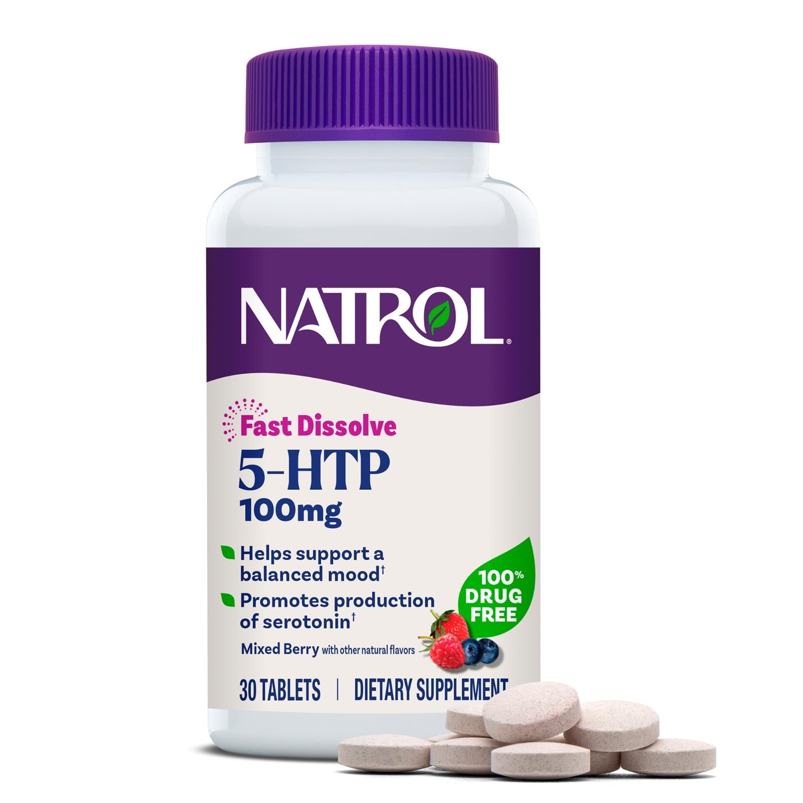 5-HTP 100mg Fast Dissolve Tablets – Mood Support, 30 Mixed Berry Flavors