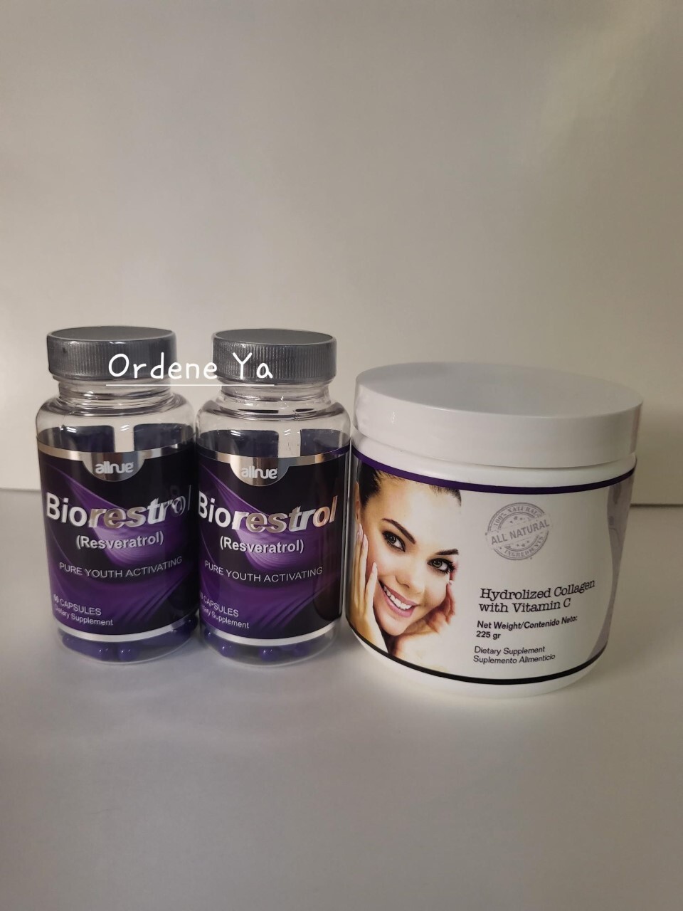 2 Biorestrol Resveratrol + 1 Collagen Powder Hydrolyzed Youth Cure Anti Aging