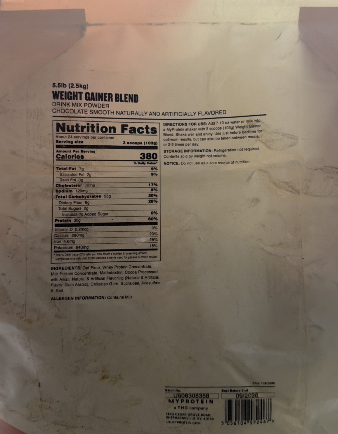 MyProtein Weight Gainer Drink Mix Powder 5.5 lbs Chocolate * SEALED Exp 9/2026