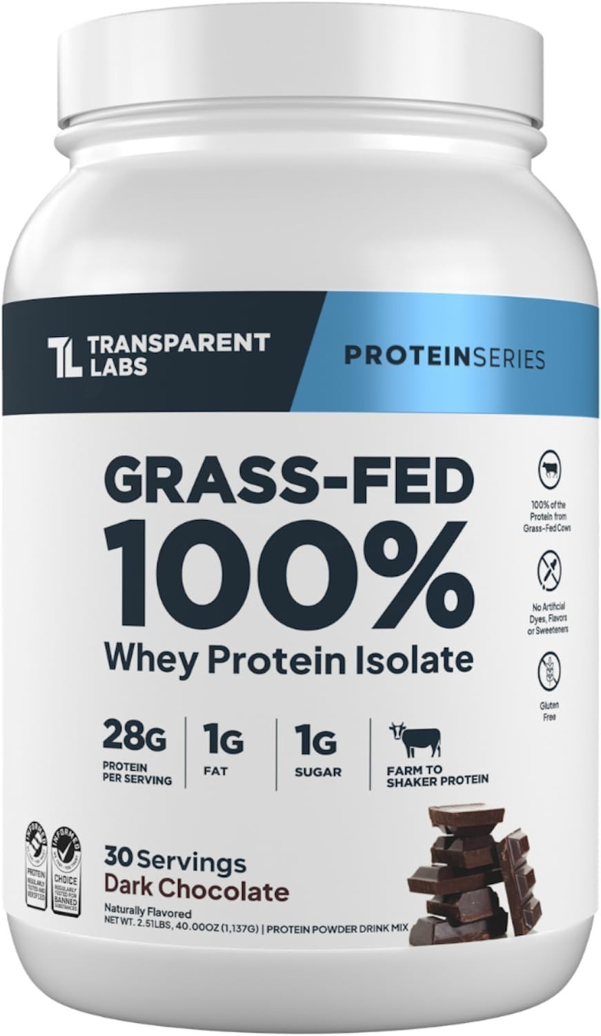 Transparent Labs Grass-Fed Whey Protein Isolate – Naturally Flavored, Gluten Fre