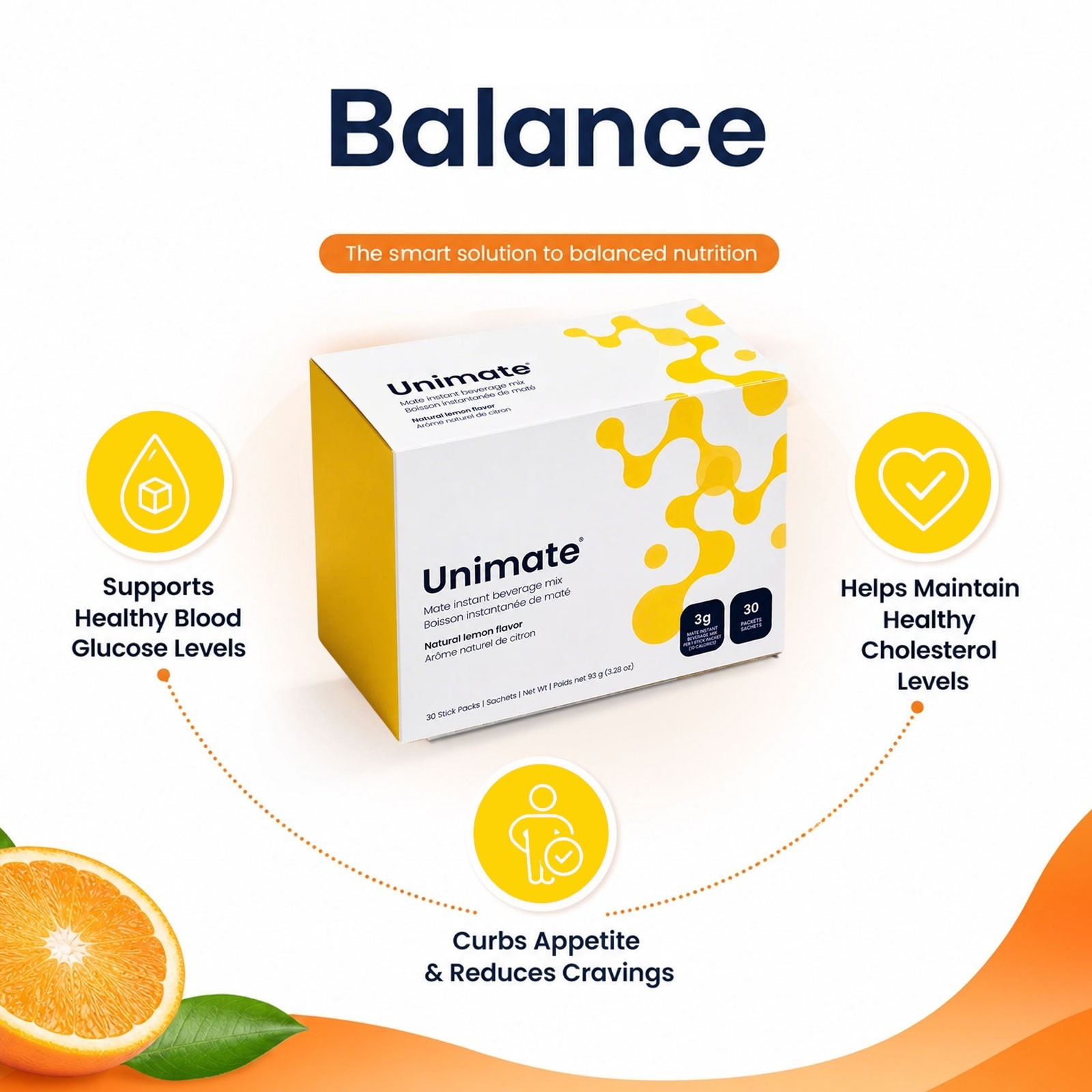 New Unimate Leamon Flavor Supplement-30 Individual Stick Packs- EnergizingQ6