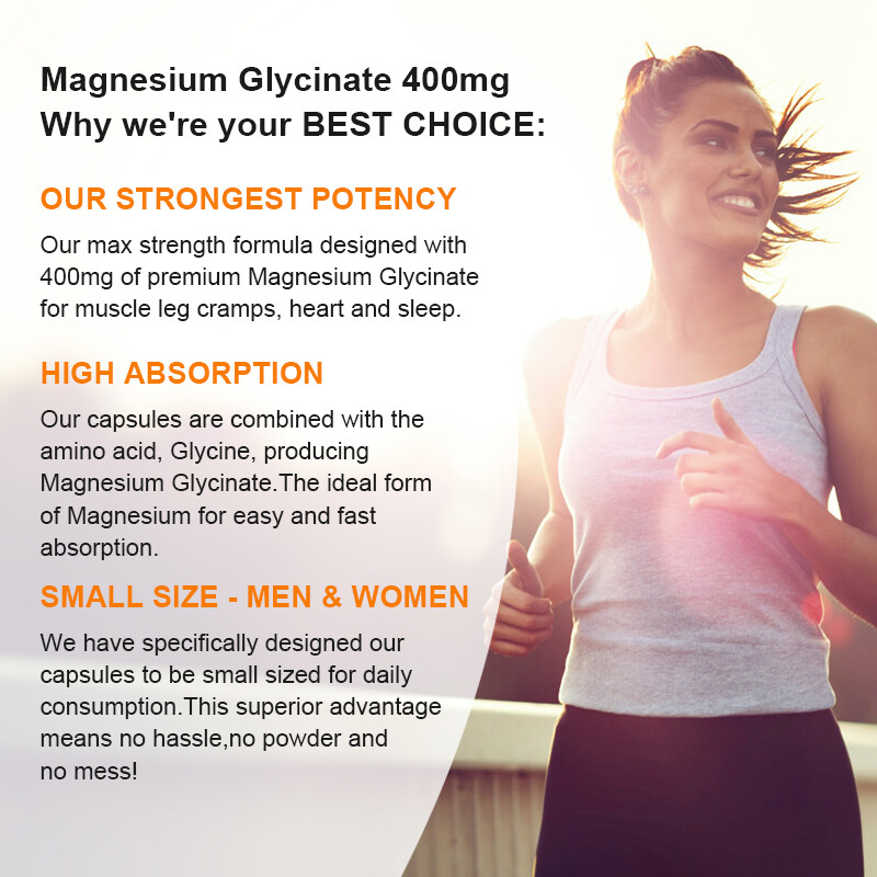 Magnesium Glycinate 400mg – 3 X 120 Capsules – Gluten Free and Non-GMO