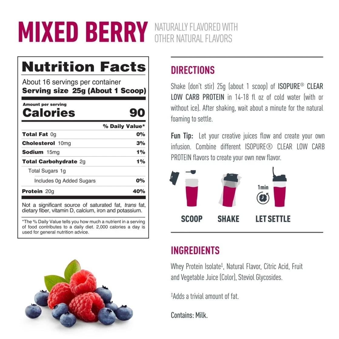 Isopure Clear Whey Isolate Protein Powder, Lactose Free, Gluten Free, Natural…