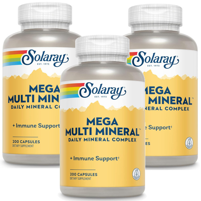 Solaray Mega Multi Mineral Iron Free 200 Capsules Each (Pack of 3)