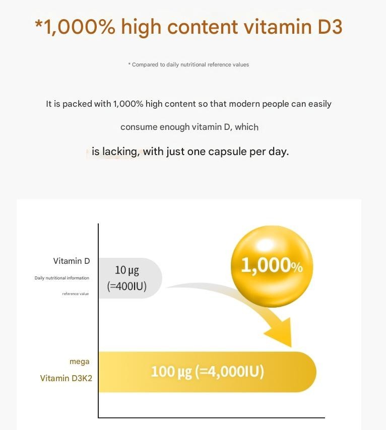 ATOMY Mega Vitamin D3K2 90 Capsules 9g KOREAN Vitamin D & Vitamin K2 Capsule