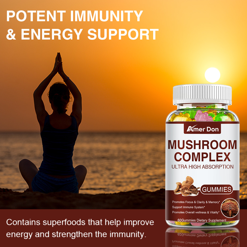 Mushroom Gummies Supplement 2500mg 10 Mushrooms Blend Reishi, Lions Mane US SHIP