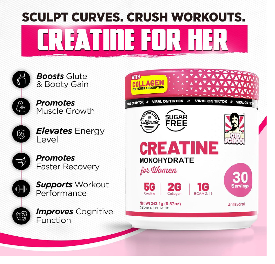 Old School Labs Creatine for Women Collagen BCAA Unflavored EXP 06/27