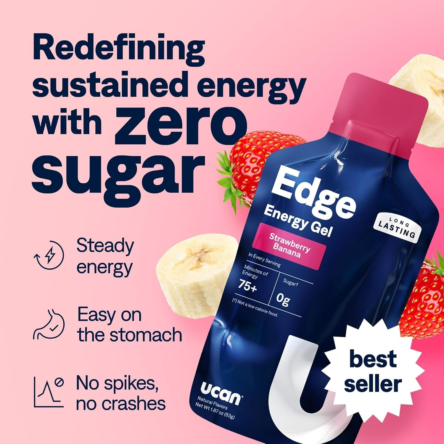 UCAN Edge Energy Gel Shots Strawberry Banana Sugar Free Keto Friendly 12 Pack