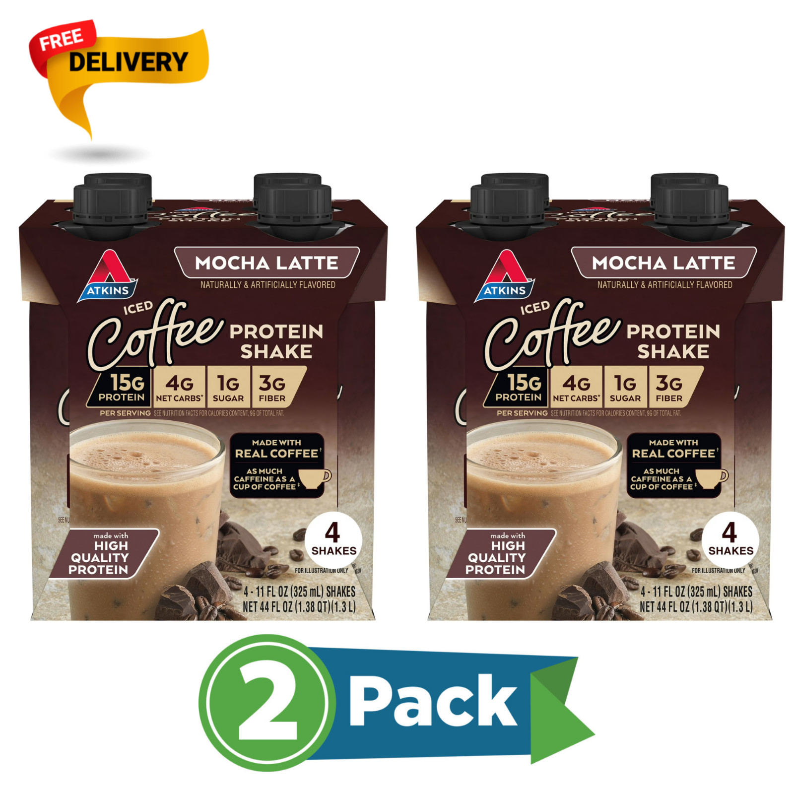 Atkins Protein Shake, Mocha Latte, Keto Friendly, Gluten Free, 8 Ct
