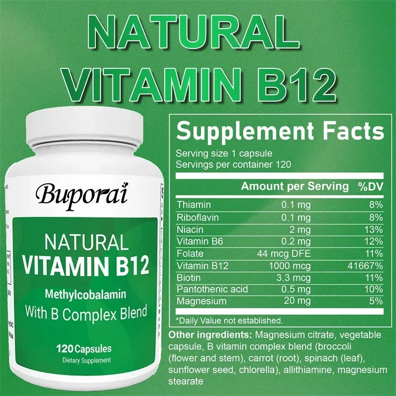 Vitamin B12 with B Complex Blend 120pcs, Improve Mood, Strengthen Nervous System